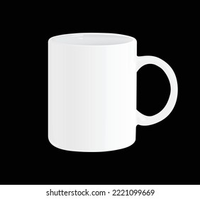 White Mug plain for mockup design vector illustration, sublimation mug white, ceramic mug design vector isolated black background
