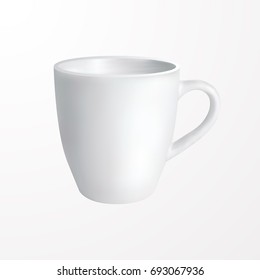 White mug Vector illustration Realistic design template of classic coffee mug on white background Empty template for print