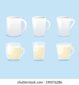 White mugs and glass mugs vector