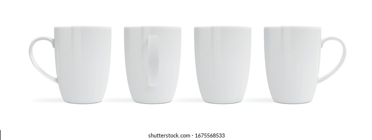 white mugs isolated on white background view from different sides