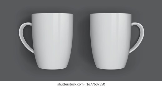 white mugs isolated on dark background top view view from different sides vector mock up