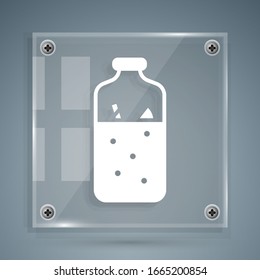 White Mulled wine with ingredients icon isolated on grey background. Cinnamon stick, clove, lemon slice. Square glass panels. Vector Illustration