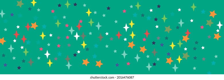 White Multicolor Sea Turquoise Vibrant Lavender Yellow Stars Ornament. Vivid Pastel Pink Stars Violet Green Orange Colorful Sky Background. Indigo Bright Azure Red Print Chaotic Blue Design Pic.