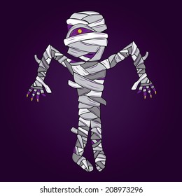 a white mummy on a purple background for this Halloween