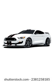 White Muscle Car Modification High Power Vector Art