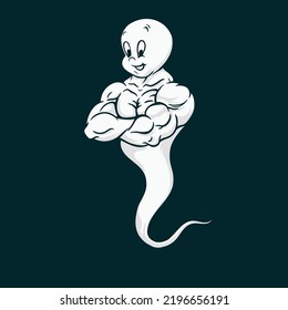 white muscled ghost character vector illustration design