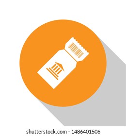 White Museum ticket icon isolated on white background. History museum ticket coupon event admit exhibition excursion. Orange circle button. Vector Illustration