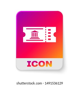 White Museum ticket icon isolated on white background. History museum ticket coupon event admit exhibition excursion. Rectangle color button. Vector Illustration