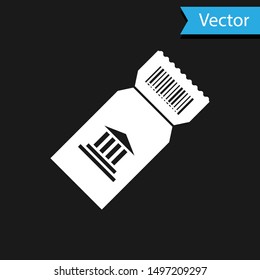 White Museum ticket icon isolated on black background. History museum ticket coupon event admit exhibition excursion.  Vector Illustration