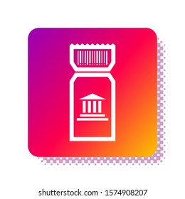 White Museum ticket icon isolated on white background. History museum ticket coupon event admit exhibition excursion. Square color button. Vector Illustration