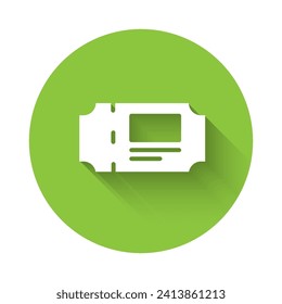 Icono del boleto del Museo Blanco aislado con una gran sombra. El evento de cupón de entradas del museo de historia admite la excursión de exhibición. Botón Círculo verde. Vector