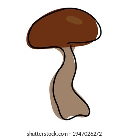 Un hongo blanco con una gorra marrón y una pierna ligera. Una línea. Estilo lineal. Objeto simple aislado. Boletus. El objeto se dibuja con una sola línea en el estilo de doodle. 