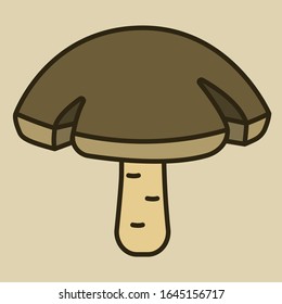 White mushroom (mushroom) with a fluffy hat and a thick leg.