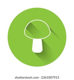White Mushroom icon isolated with long shadow. Green circle button. Vector
