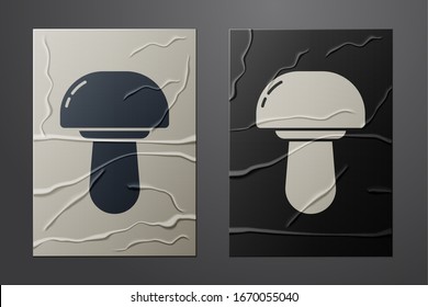 White Mushroom icon isolated on crumpled paper background. Paper art style. Vector Illustration
