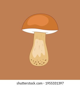 White mushroom on a brown background.