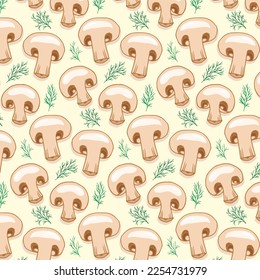 White mushroom pattern. Vector illustration. Mushroom pattern. Useful food from champignons.