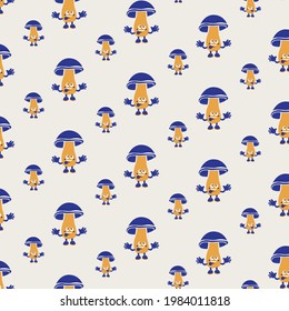 White mushroom pattern. Vector image of food in retro style. Scalable, seamless pattern. Print template for packaging, paper, textiles.