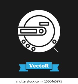 White Music CD player icon isolated on black background. Portable music device.  Vector Illustration