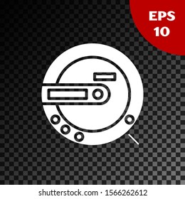 White Music CD player icon isolated on transparent dark background. Portable music device.  Vector Illustration