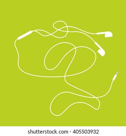 White music earphones with connector on green background. vector and illustration design.