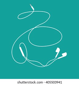 White music earphones with connector on teal background. vector and illustration design.