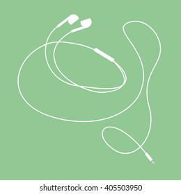 White music earphones with connector on turqoise background. vector and illustration design.