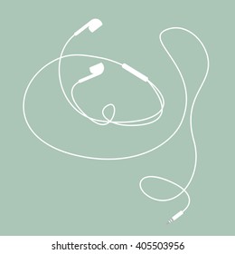 White music earphones with connector on blue green background. vector and illustration design.