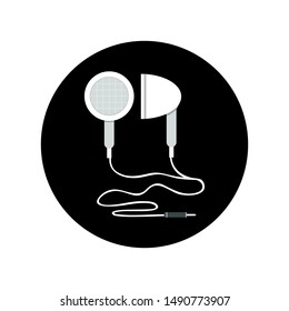 White music earphones with connector. vector and illustration design. Vector earphones with connector and switch controller