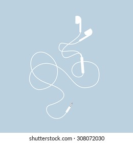 White music earphones with connector. vector and illustration design.