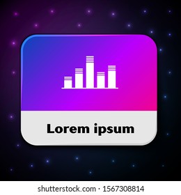 White Music equalizer icon isolated on black background. Sound wave. Audio digital equalizer technology, console panel, pulse musical. Rectangle color button. Vector Illustration