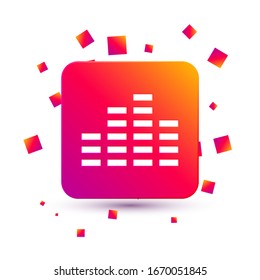Icono del ecualizador de música blanca aislado en fondo blanco. Ola sonora. Tecnología de ecualizador digital de audio, panel de consola, musical de pulso. Botón Color cuadrado. Ilustración vectorial