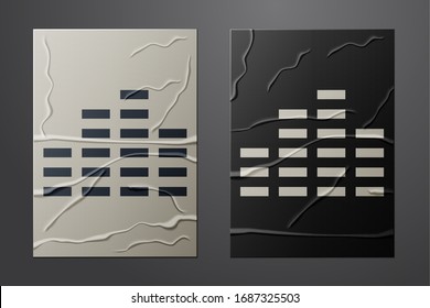 Icône d'égaliseur de Musique Blanche isolée sur fond papier grunge. Bruit. Technologie d'égaliseur numérique audio, panneau de console, pouls musical. Style papier. Illustration vectorielle