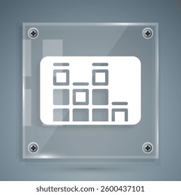 White Music equalizer icon isolated on grey background. Sound wave. Audio digital equalizer technology, console panel, pulse musical. Square glass panels. Vector