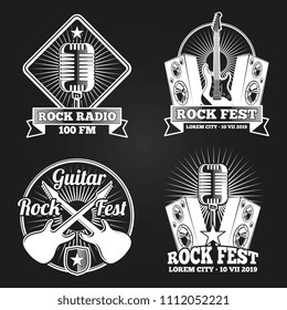 White music festival banners set. Rock music fest emblems vector design illustration