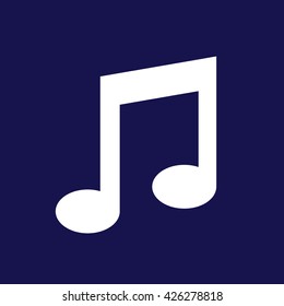 White music note icon vector. Blue background