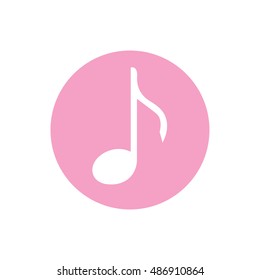 White music note icon vector. Pink button. Pink circle