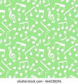 White Music note seamless pattern on a light green background vector