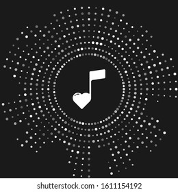 White Music note, tone with hearts icon isolated on grey background. Valentines day. Abstract circle random dots. Vector Illustration