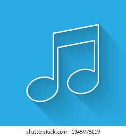 White Music note, tone icon isolated with long shadow. Vector Illustration