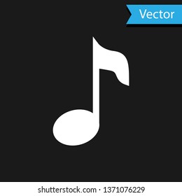 White Music note, tone icon isolated on black background. Vector Illustration