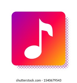 White Music note, tone icon isolated on white background. Square color button. Vector Illustration