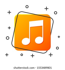 White Music note, tone icon isolated on white background. Orange square button. Vector Illustration