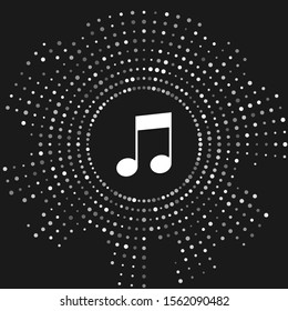 White Music note, tone icon isolated on grey background. Abstract circle random dots. Vector Illustration