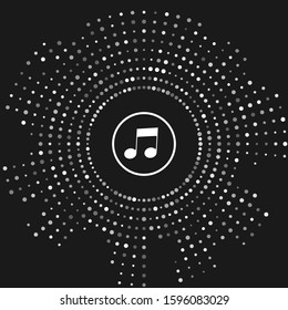 White Music note, tone icon isolated on grey background. Abstract circle random dots. Vector Illustration