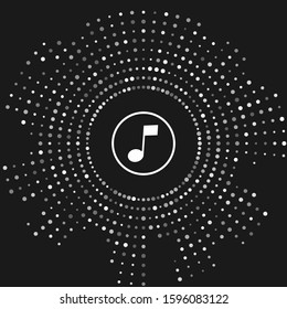 White Music note, tone icon isolated on grey background. Abstract circle random dots. Vector Illustration