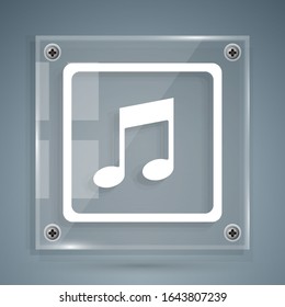 Nota de música blanca, icono de tono aislado en fondo gris. Paneles de vidrio cuadrado.  Ilustración vectorial