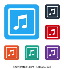 White Music note, tone icon isolated on white background. Set icons in color square buttons. Vector Illustration