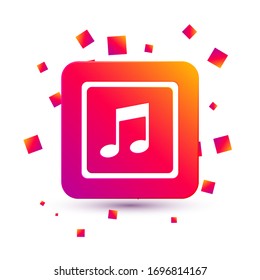 White Music note, tone icon isolated on white background. Square color button. Vector Illustration