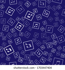 White Music note, tone icon isolated seamless pattern on blue background.  Vector Illustration